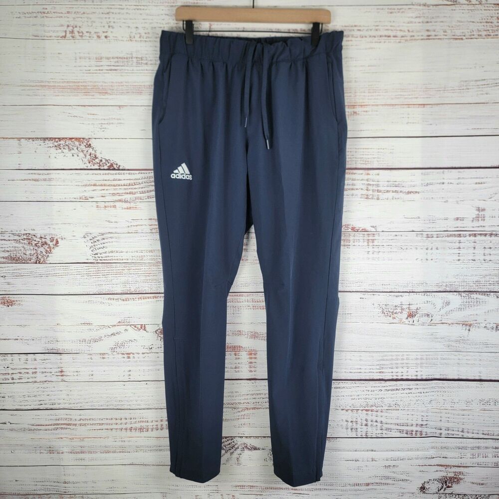 Adidas Men's 32 x 30 Aeroready Track Pants Navy Blue Pockets Zip Ankle EUC